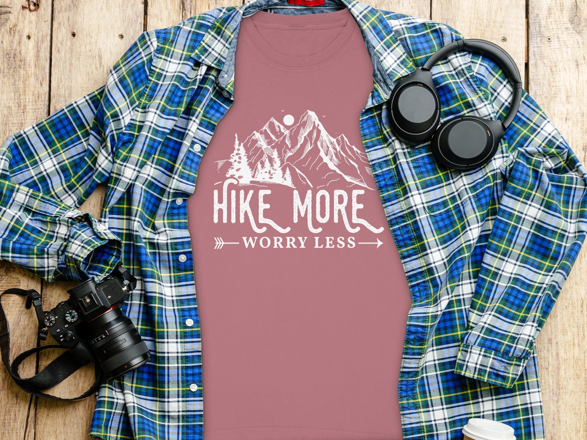Hike More Worry Less Mountain Design Funny Outdoor Long Sleeve T-Shirt