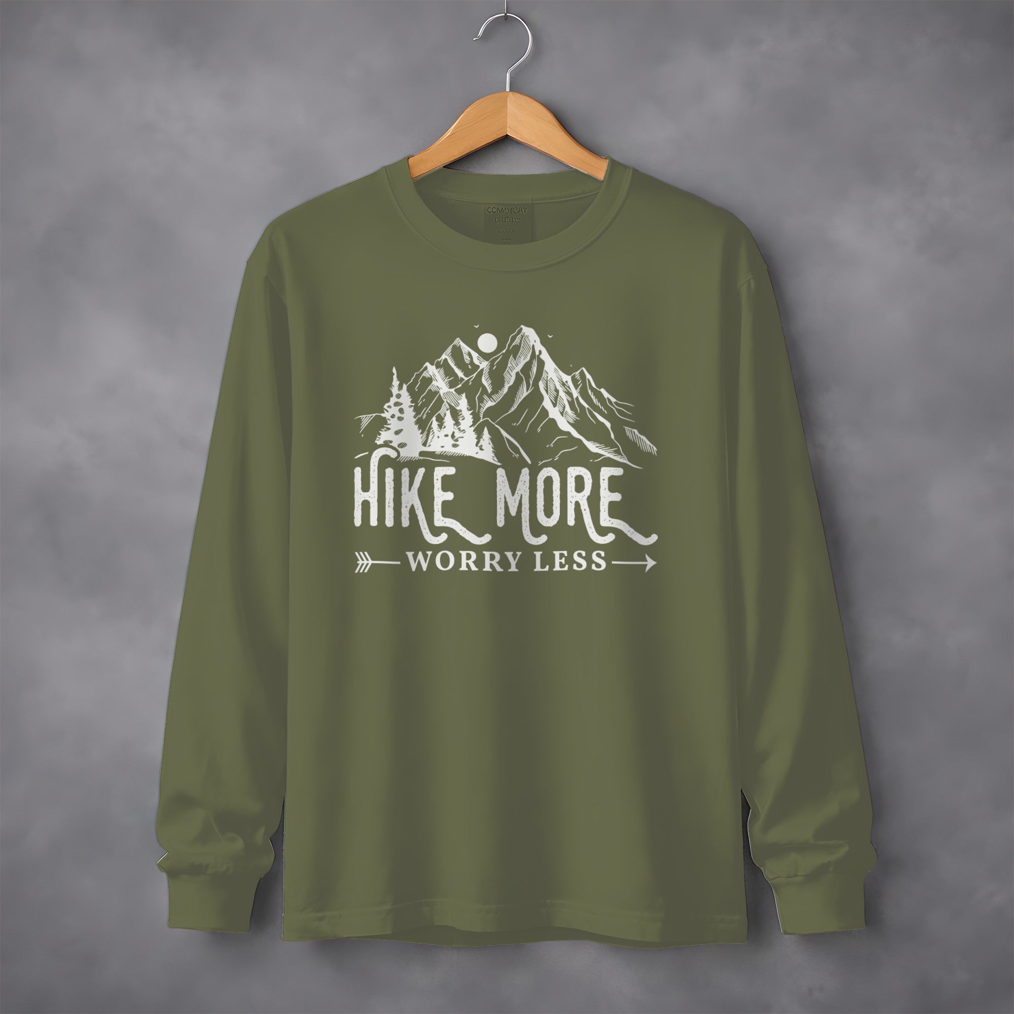 Hike More Worry Less Mountain Design Funny Outdoor Long Sleeve T-Shirt