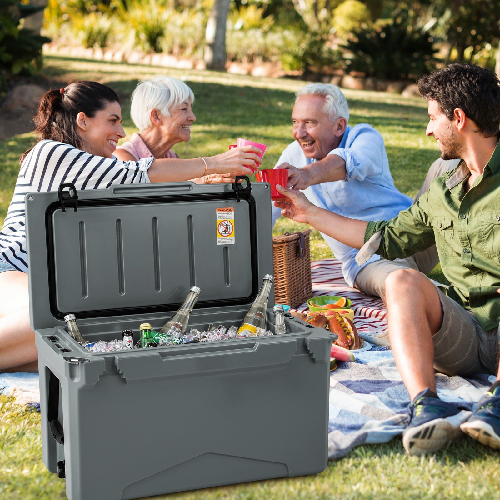 50 QT Rotomolded Cooler Insulated Portable Ice Chest with Integrated Cup Holders