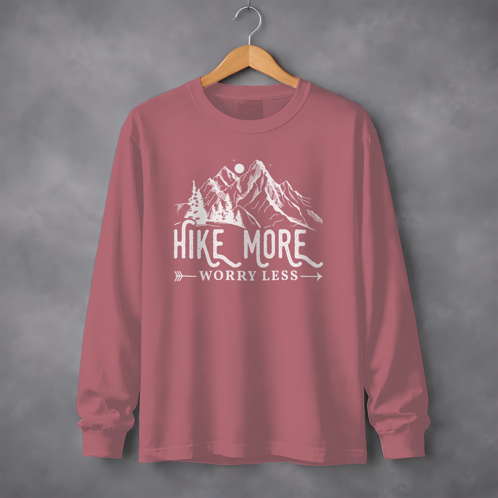 Hike More Worry Less Mountain Design Funny Outdoor Long Sleeve T-Shirt