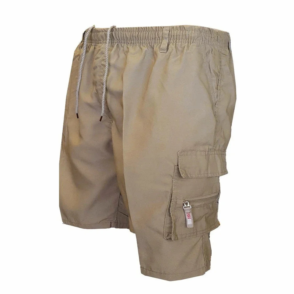 Men's Tactical Shorts Summer Casual Cargo Shorts Knee-length Multi-pockets Elastic Waist Work Hiking Overalls Short Pants Male