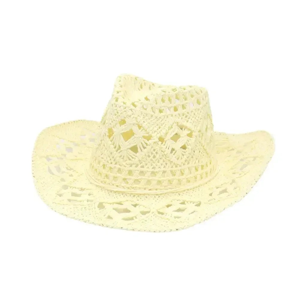 Summer Outdoor Men Women Hand-woven Western Cowboy Straw Hats Wide Brim Breathable Beach Jazz Cap Sun Protection Hat