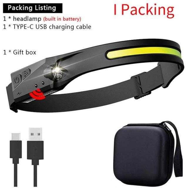 Adjustable Rechargeable LED Induction USB Headlamp  Lightweight Head Lamp Head Torch 5 Lighting Modes Flashlight   For Camping Hiking Running Outdoor Adults Kids