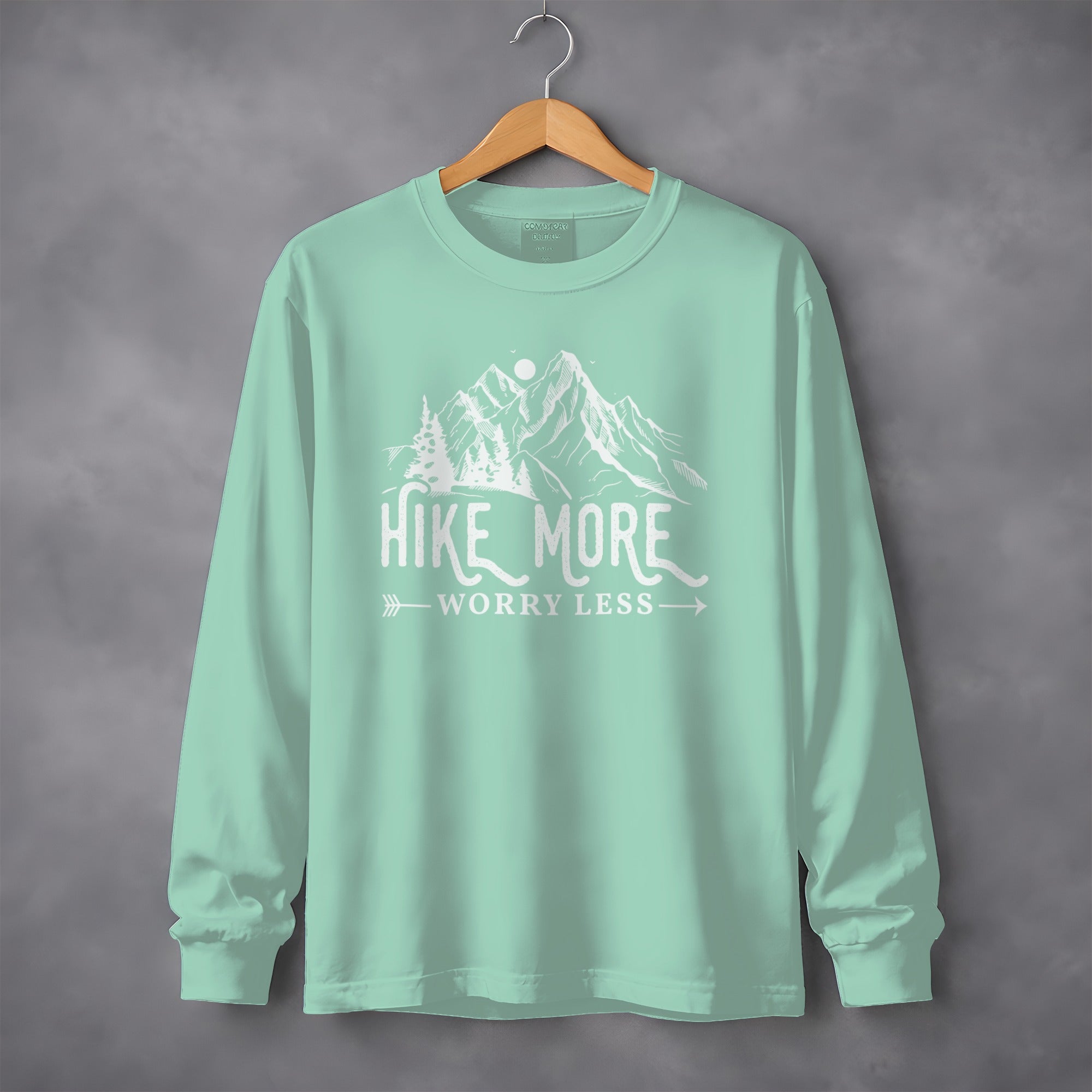 Hike More Worry Less Mountain Design Funny Outdoor Long Sleeve T-Shirt