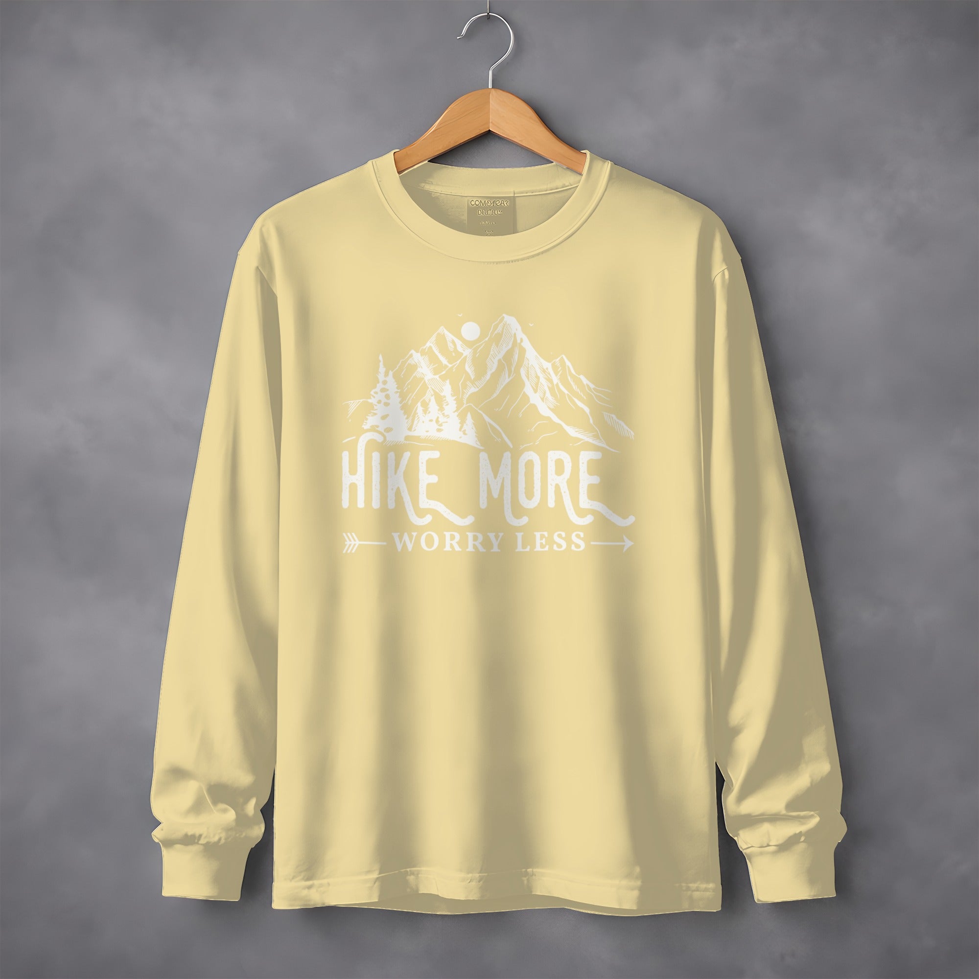 Hike More Worry Less Mountain Design Funny Outdoor Long Sleeve T-Shirt