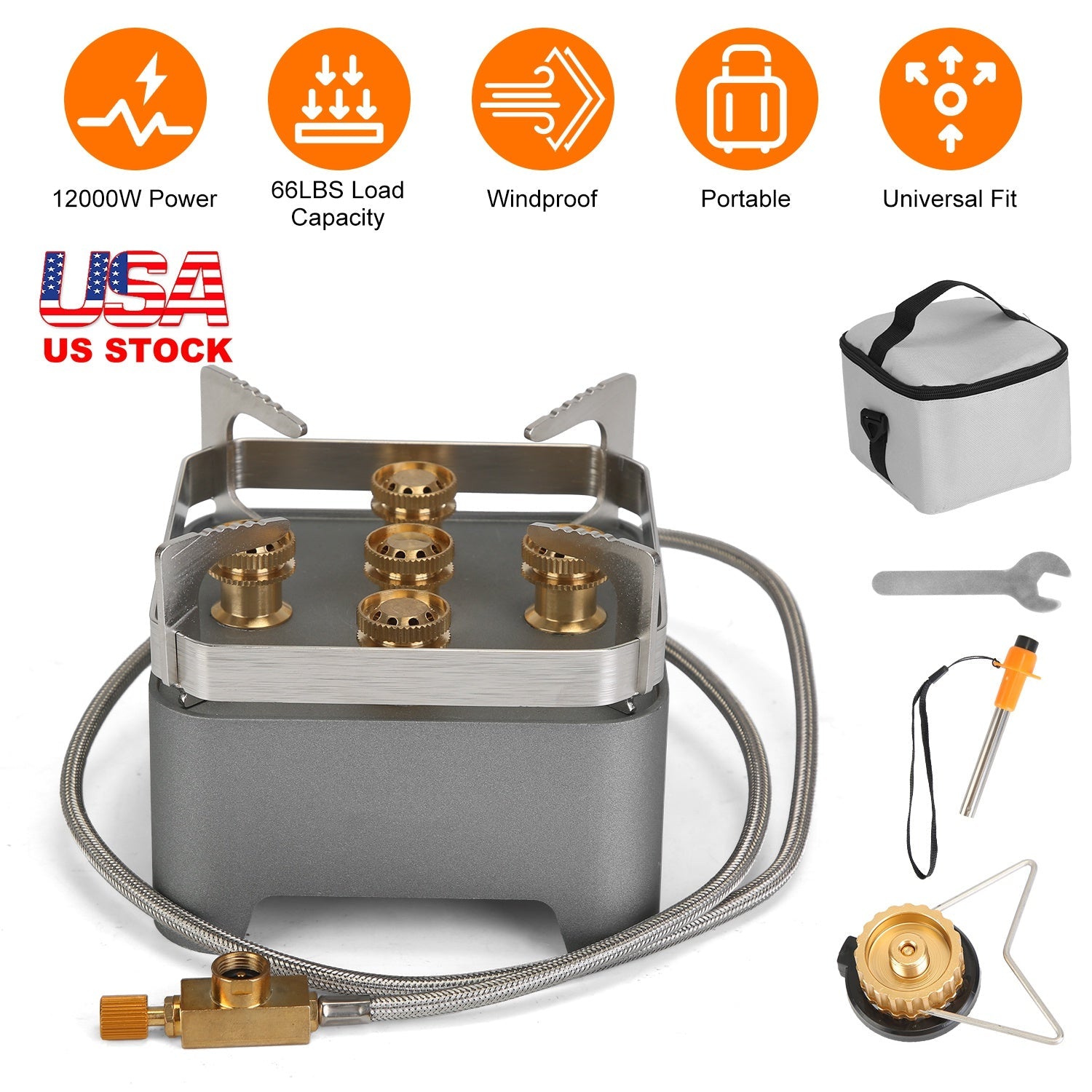 12000W Portable Camping Stove With Cassette Adapter Windproof Outdoor Backpacking Burner with Carrying Case Igniter for Outdoor Hiking Camping Picnic