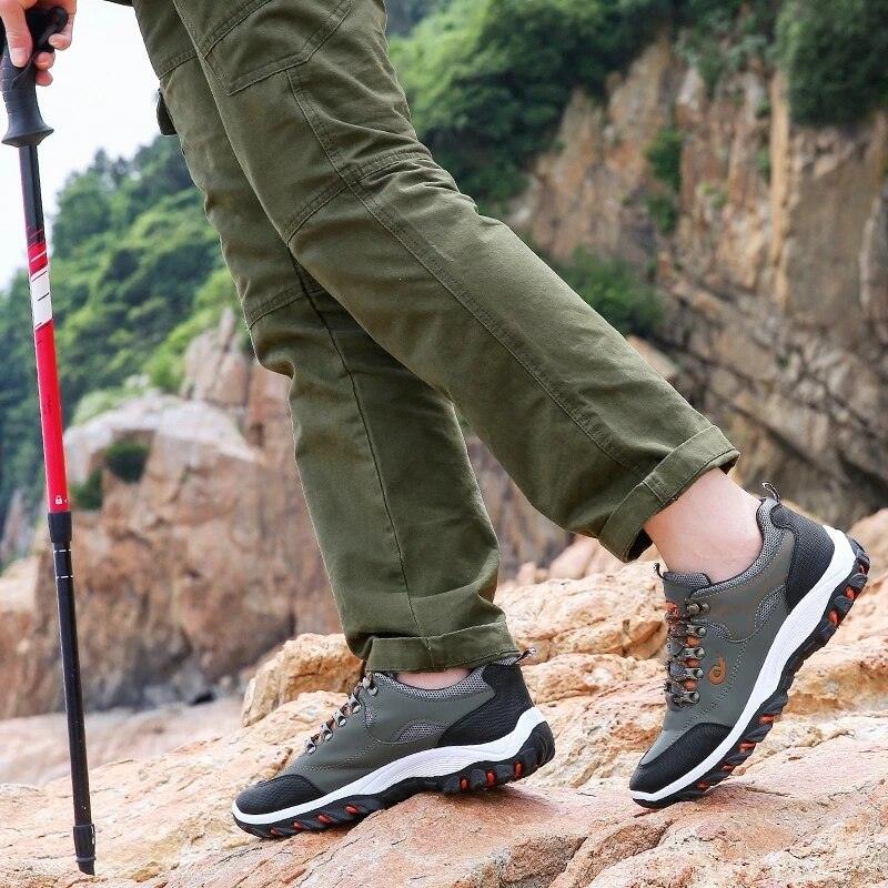 Men's Sports Hiking Shoes Low-Top Breathable Non-Slip Wear-Resistant Outdoor Leisure Sports Shoes Men Leather Non-Slip Sneakers Lightweight Low Top For Outdoor Trailing Walking Shoes