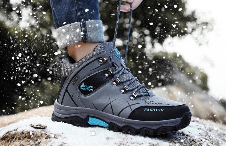 Men's Winter Snow Boots Waterproof Leather Sports Super Warm Men's Boots Outdoor Hiking Boots Work Travel Shoes Trail Climbing Shoes Lace Up Anti-Slip Waterproof Working Outdoor Boots