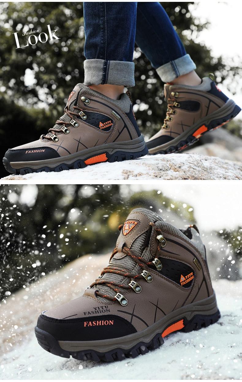 Men's Winter Snow Boots Waterproof Leather Sports Super Warm Men's Boots Outdoor Hiking Boots Work Travel Shoes Trail Climbing Shoes Lace Up Anti-Slip Waterproof Working Outdoor Boots
