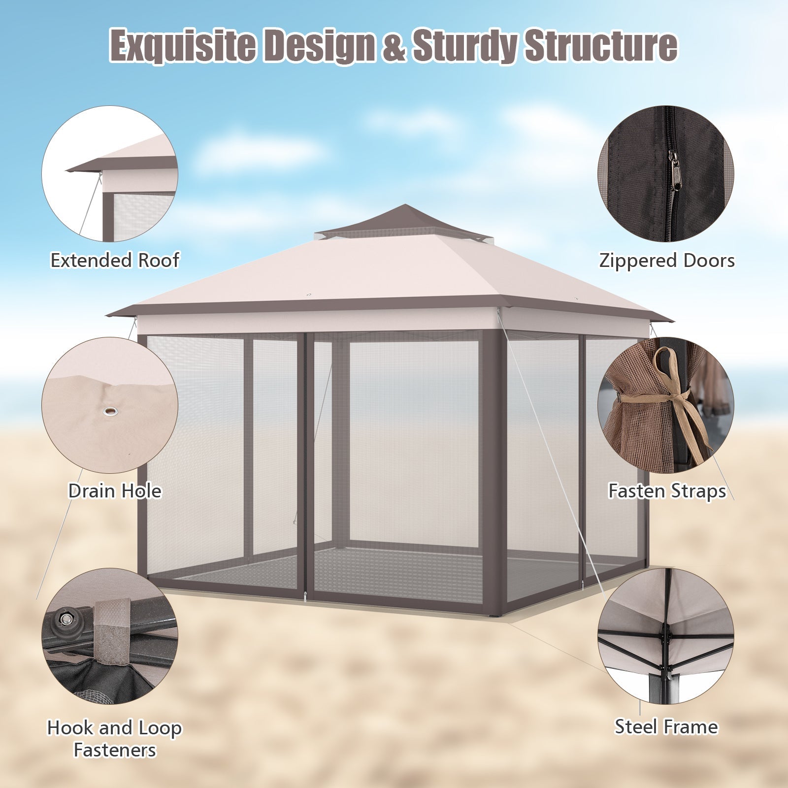 11 x 11 Feet 2-Tier Pop-Up Gazebo Tent Portable Canopy Shelter Carry Bag Mesh